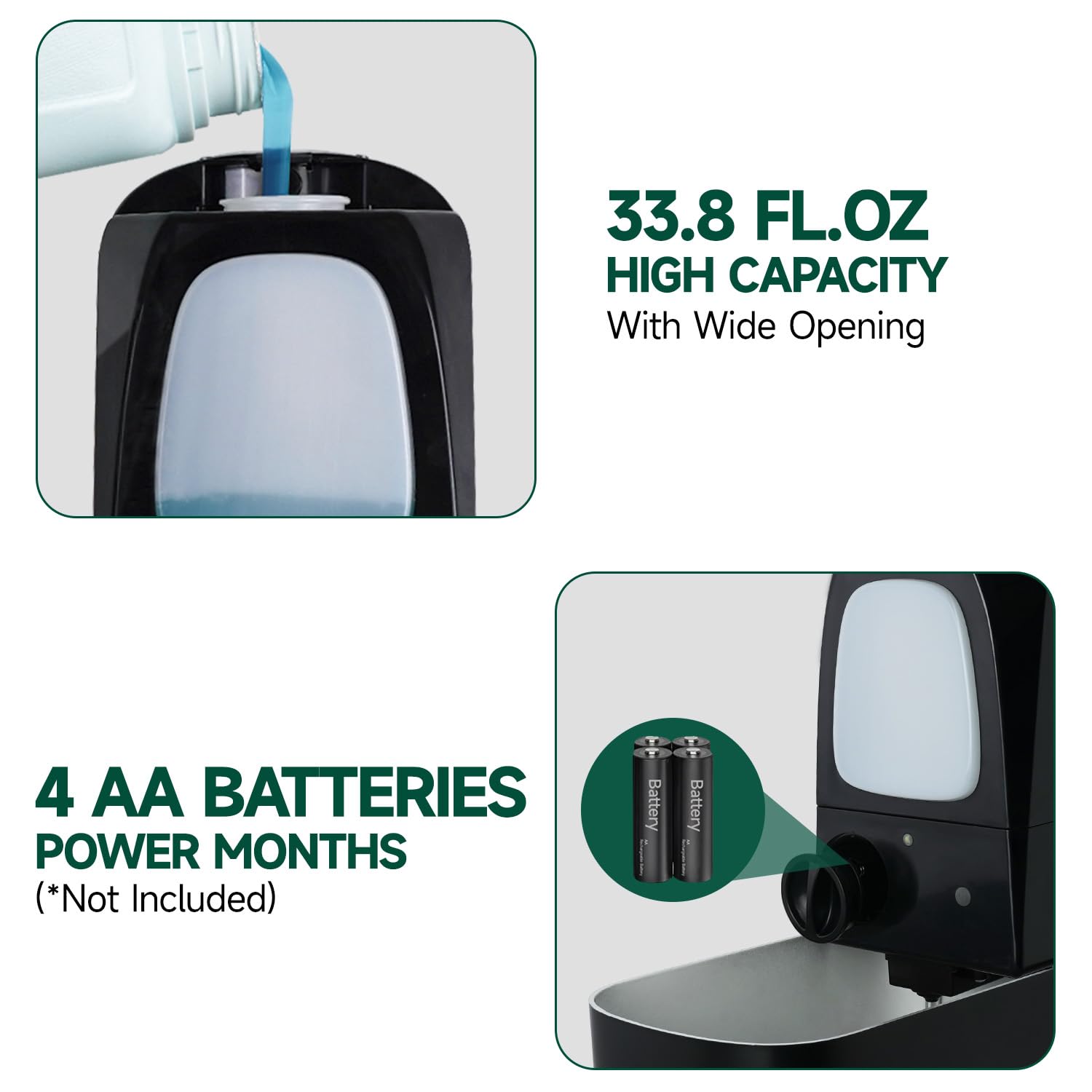 ANYDRY Commercial Automatic Soap Dispenser Large 34fl oz/1000ml Capacity Wall-Mounted Touchless Liquid Dispenser for High-Traffic Restrooms, Offices, Hospitals Model AD1220S