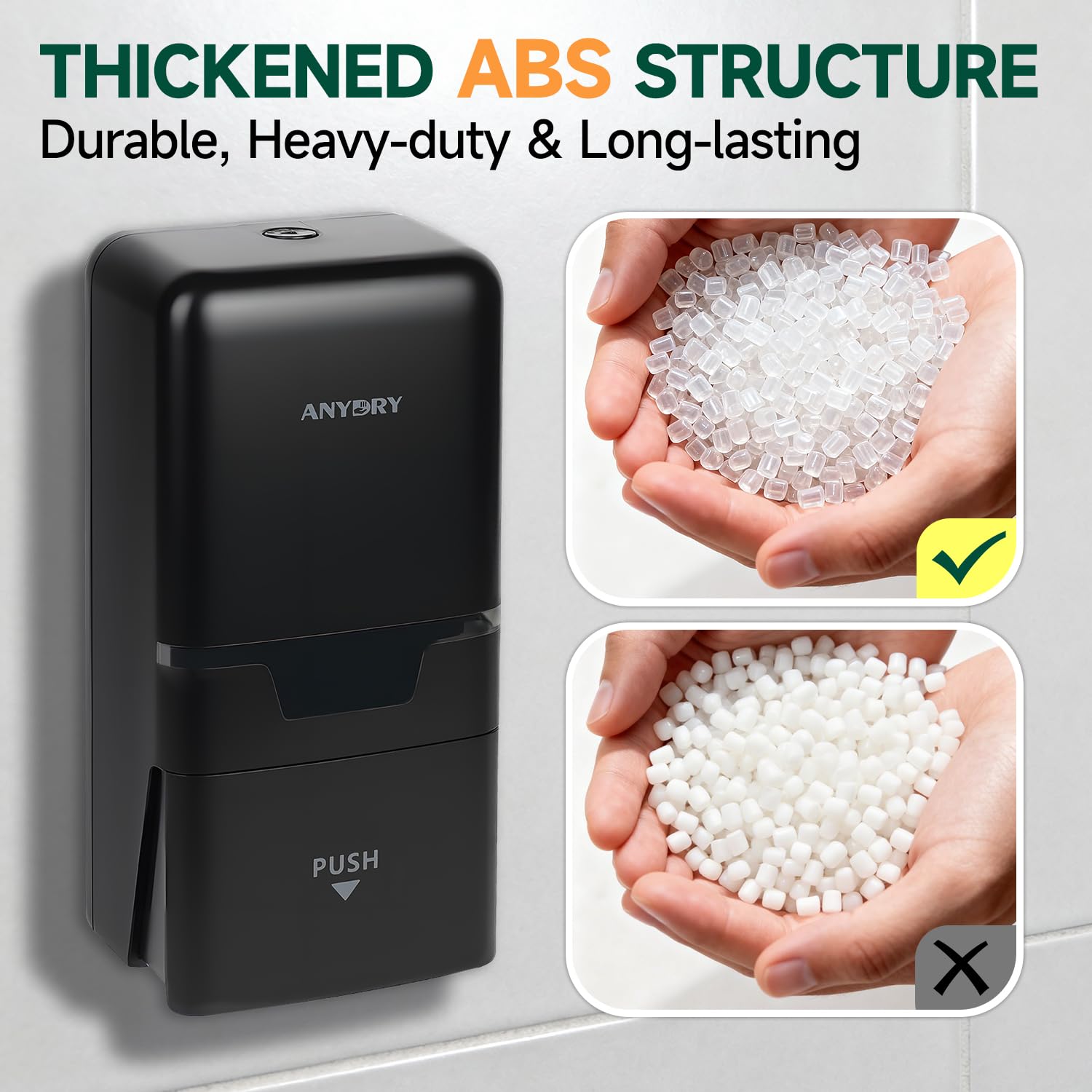 ANYDRY Manual Liquid Soap Dispenser Wall Mount, 27fl oz (800 ml) Large Capacity for Commercial Bathroom, Model AD1009
