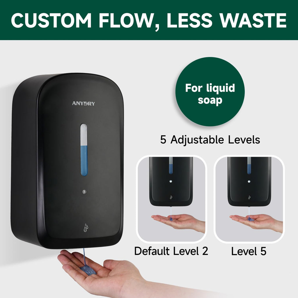 ANYDRY Commercial Automatic Soap Dispenser Large 34fl oz/1000ml Capacity Wall-Mounted Touchless Liquid Dispenser for High-Traffic Restrooms, Offices, Hospitals Model AD1220S