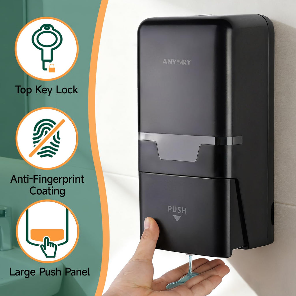 ANYDRY Manual Liquid Soap Dispenser Wall Mount, 27fl oz (800 ml) Large Capacity for Commercial Bathroom, Model AD1009