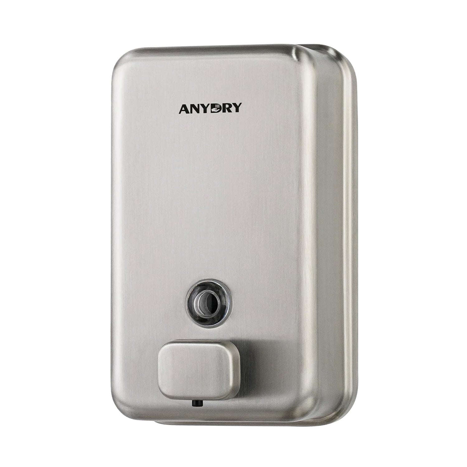 ANYDRY Commercial Wall Mounted Soap Dispenser 37fl oz 1100ml Large Capacity Brushed Stainless Steel Manual Dispenser for High Traffic Restrooms, Model AD1010