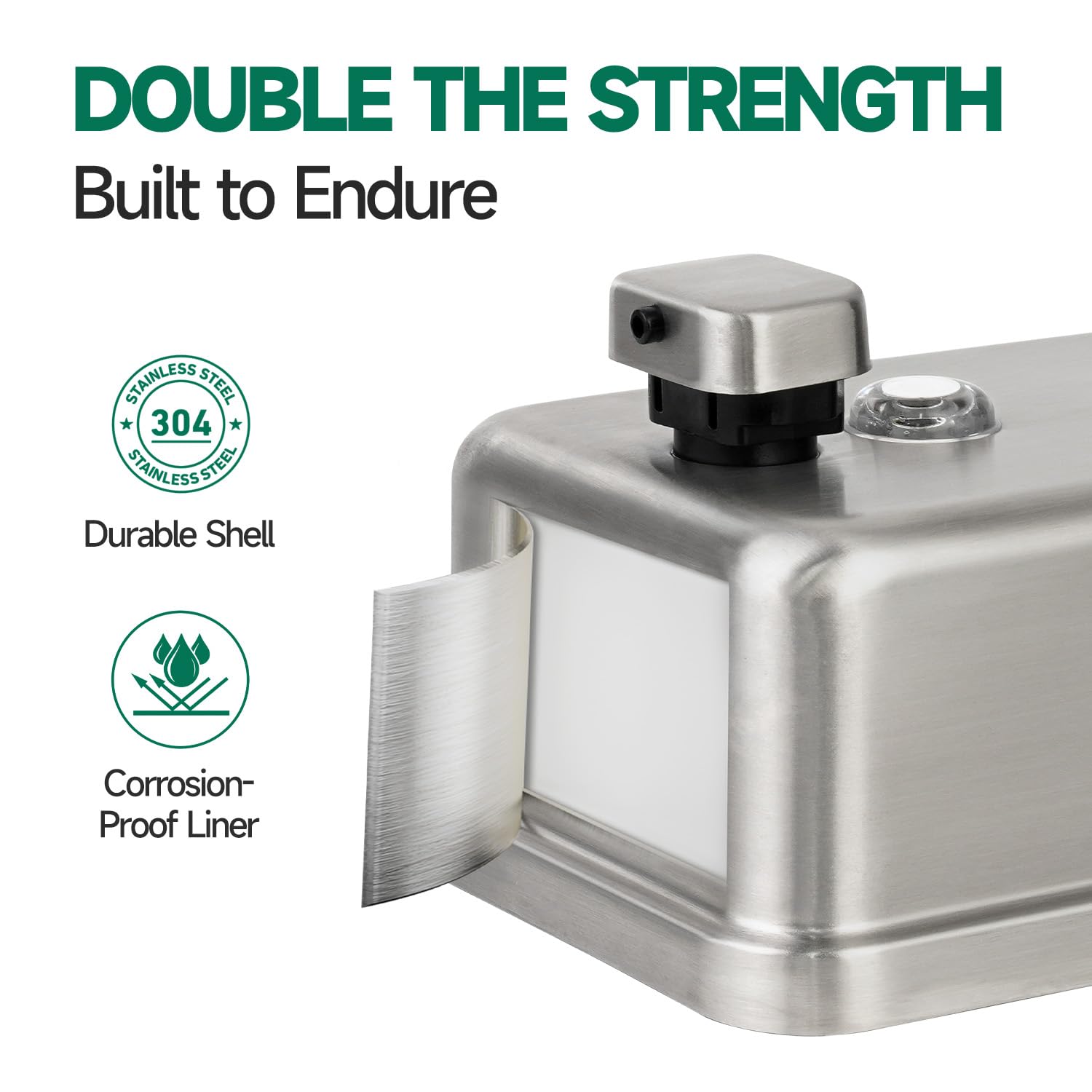 ANYDRY Commercial Wall Mounted Soap Dispenser 37fl oz 1100ml Large Capacity Brushed Stainless Steel Manual Dispenser for High Traffic Restrooms, Model AD1010