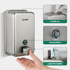 ANYDRY Commercial Wall Mounted Soap Dispenser 37fl oz 1100ml Large Capacity Brushed Stainless Steel Manual Dispenser for High Traffic Restrooms, Model AD1010
