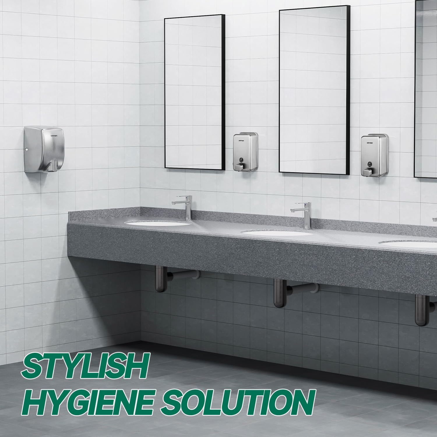 ANYDRY Commercial Wall Mounted Soap Dispenser 37fl oz 1100ml Large Capacity Brushed Stainless Steel Manual Dispenser for High Traffic Restrooms, Model AD1010
