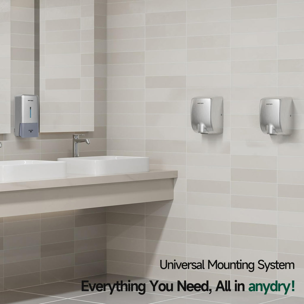 ANYDRY Compact Hand Dryer, High-Speed 1350W Airflow, Brushed Stainless Steel Finish, Space-Saving for Commercial & Home Use,Model AD2803Y