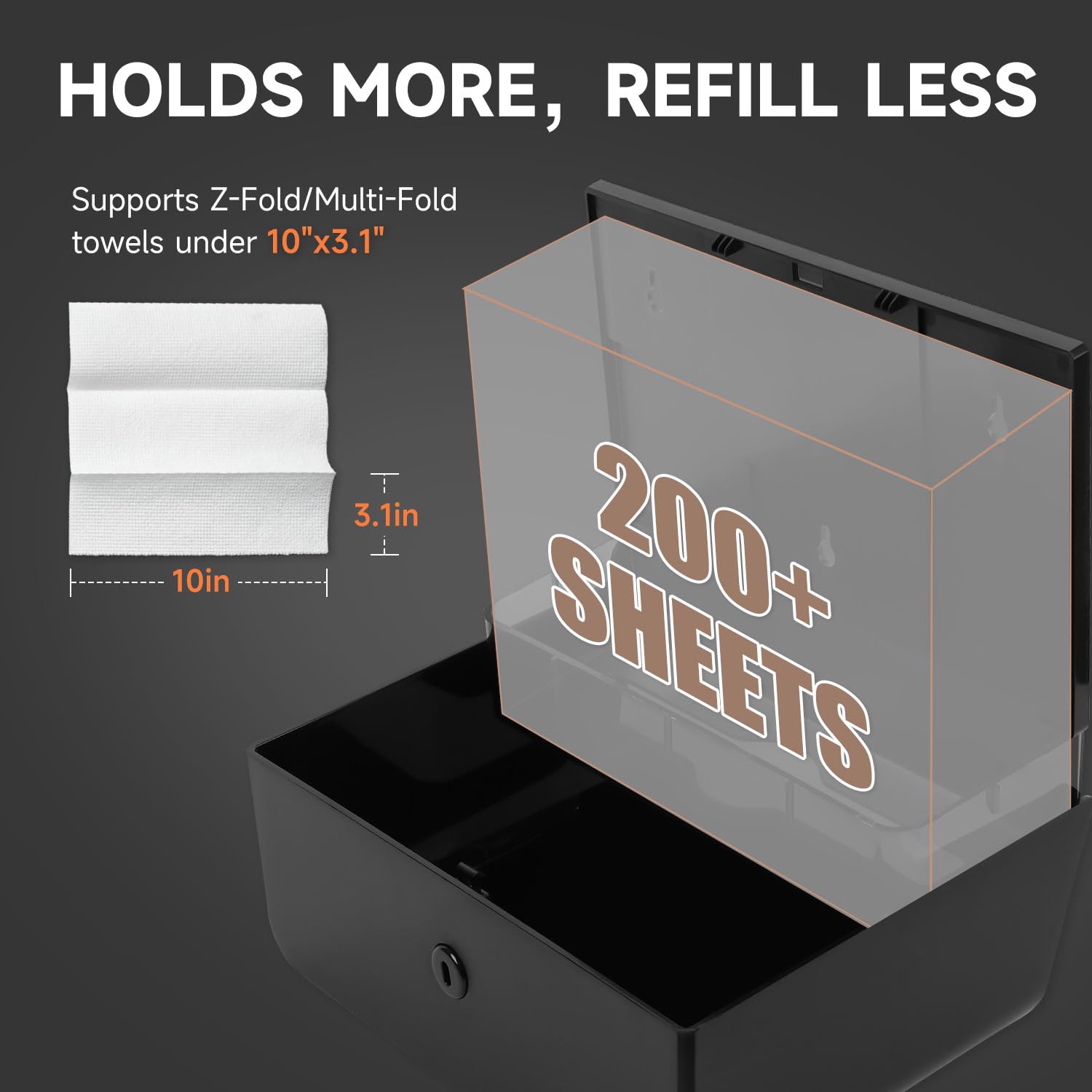 ANYDRY 200-Sheet Wall-Mounted Paper Towel Dispenser, Fits Multi-Fold Towels up to 10x3.15 Inches, Perfect for Home & Business Model AD5101