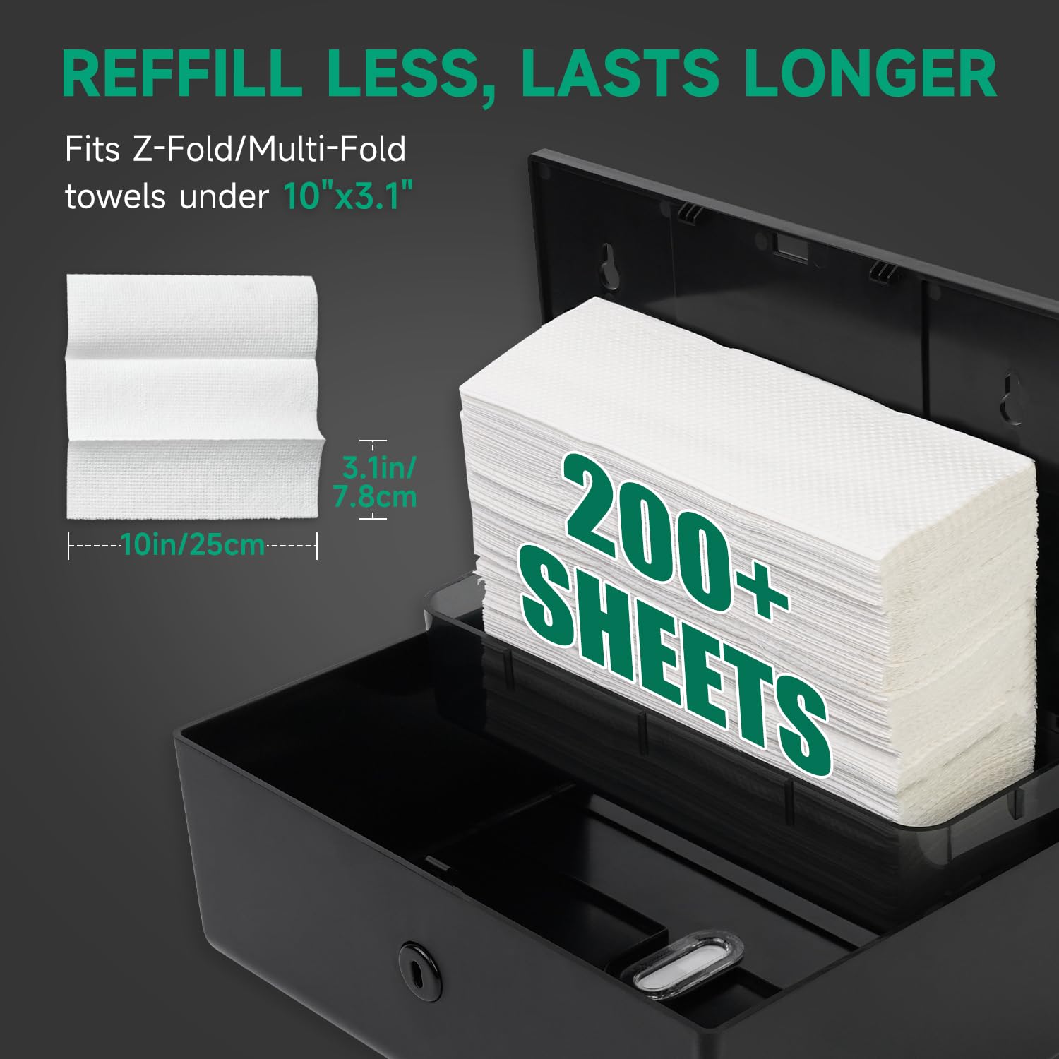 ANYDRY Wall-Mounted Paper Towel Dispenser – Fits Tri-Fold Towels up to 10x3.1 Inches, Holds 200 Sheets, Ideal for Home & Commercial Use Model AD5102