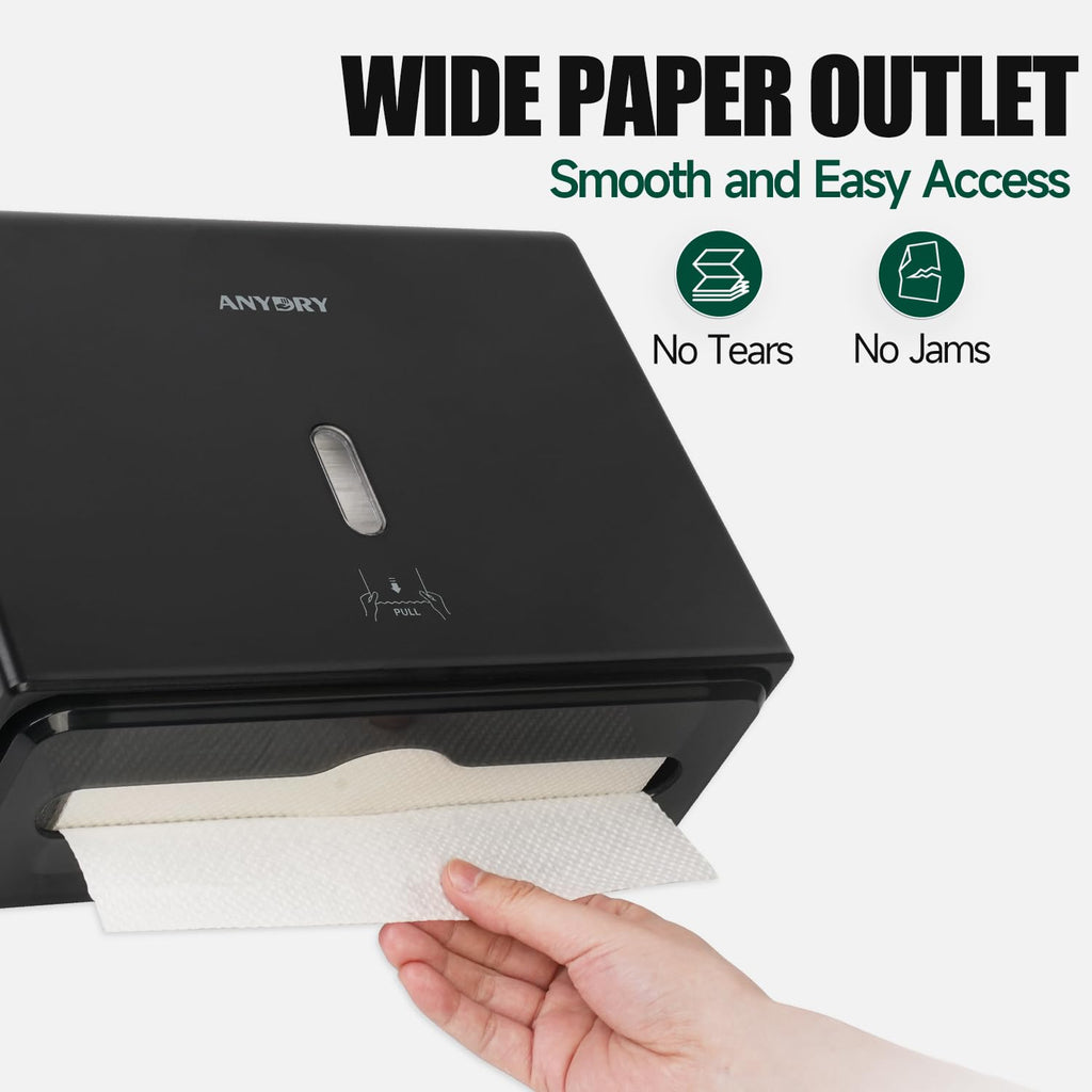 ANYDRY Wall-Mounted Paper Towel Dispenser – Fits Tri-Fold Towels up to 10x3.1 Inches, Holds 200 Sheets, Ideal for Home & Commercial Use Model AD5102