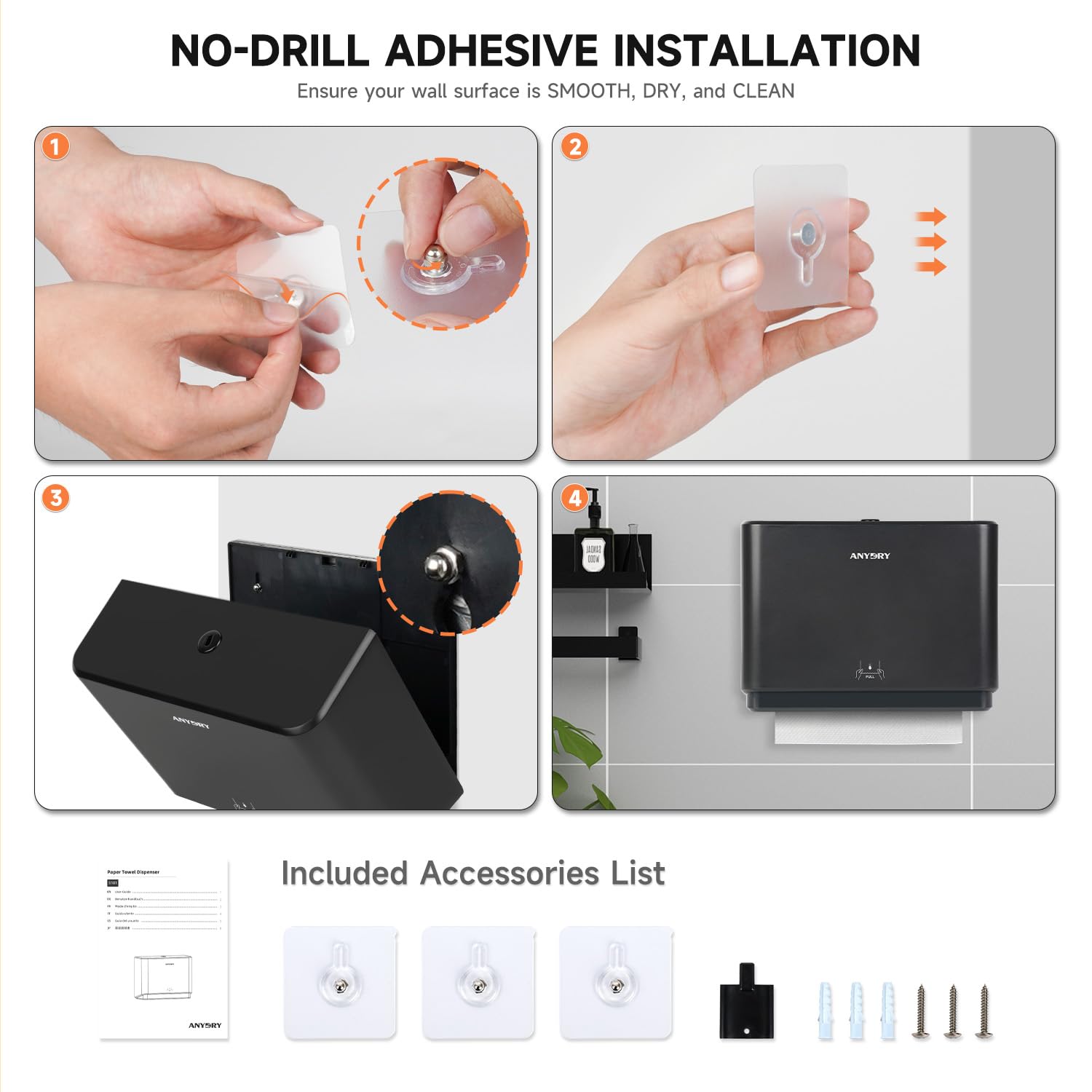 ANYDRY 200-Sheet Wall-Mounted Paper Towel Dispenser, Fits Multi-Fold Towels up to 10x3.15 Inches, Perfect for Home & Business Model AD5101