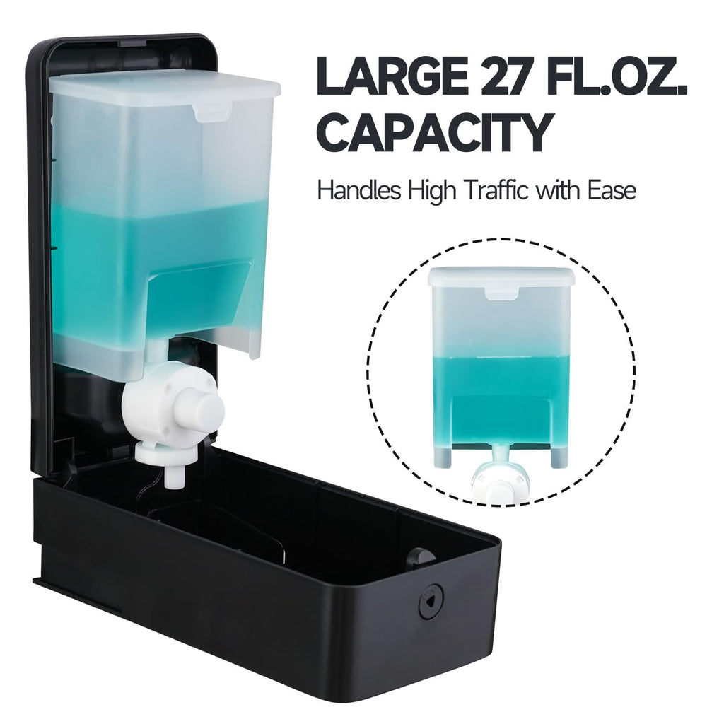 ANYDRY 27fl oz (800 ml) Manual Wall Mounted Soap Dispenser, Ideal for Commercial Bathrooms Restaurants Hotels, Use with Liquid Hand Soap Shampoo, Model AD1006