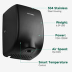 ANYDRY Compact Hand Dryer, High-Speed 1350W Airflow, Brushed Stainless Steel Finish, Space-Saving for Commercial & Home Use,Model AD2803Y