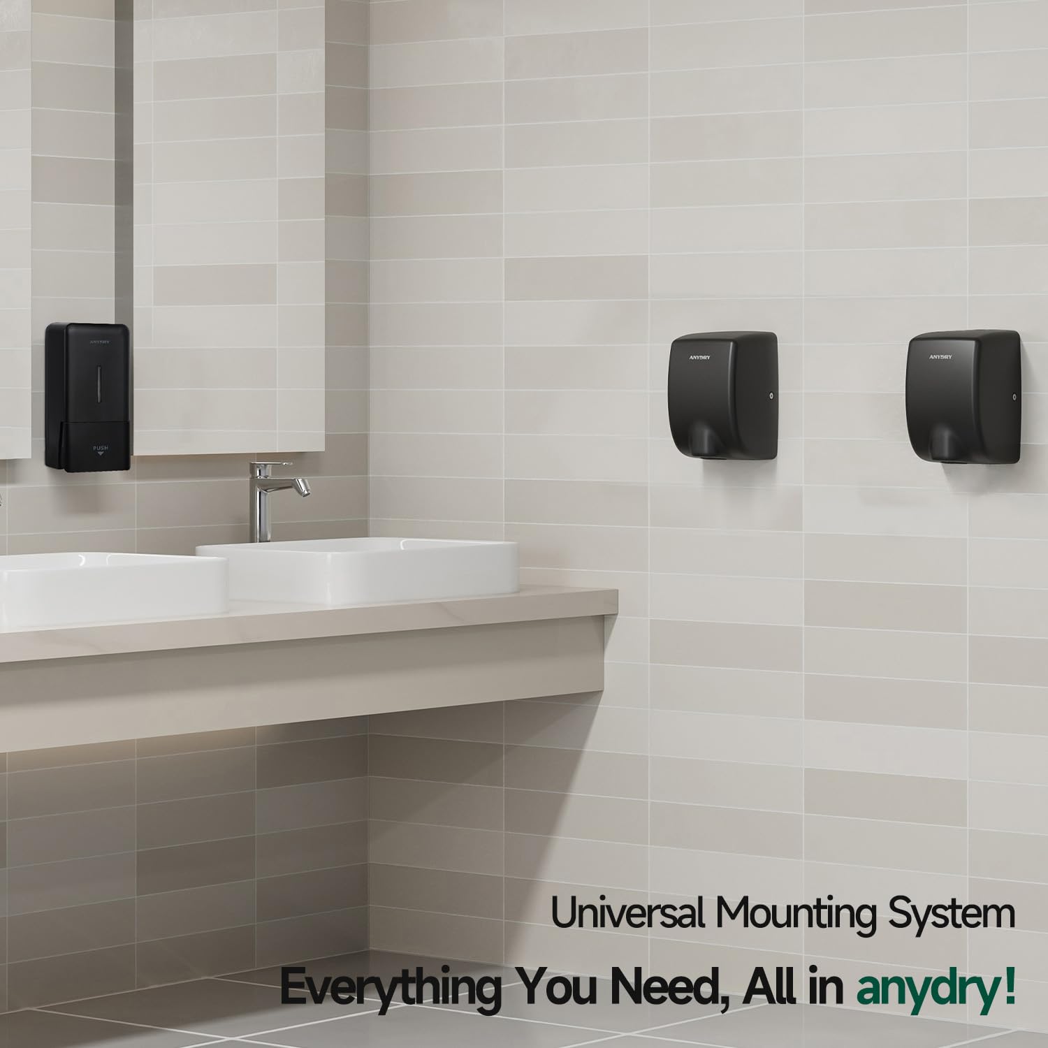 ANYDRY Compact Hand Dryer, High-Speed 1350W Airflow, Brushed Stainless Steel Finish, Space-Saving for Commercial & Home Use,Model AD2803Y