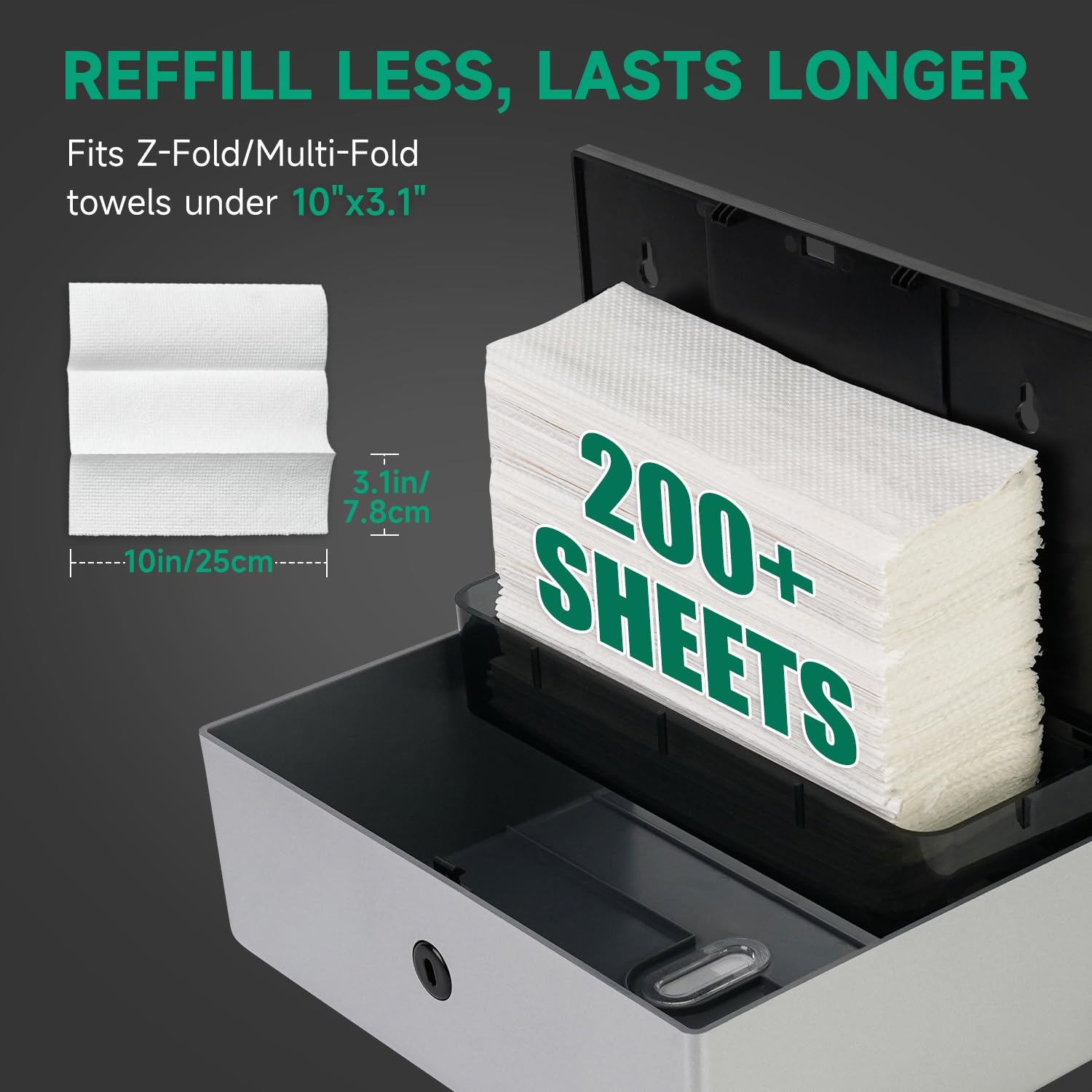ANYDRY Wall-Mounted Paper Towel Dispenser – Fits Tri-Fold Towels up to 10x3.1 Inches, Holds 200 Sheets, Ideal for Home & Commercial Use Model AD5102