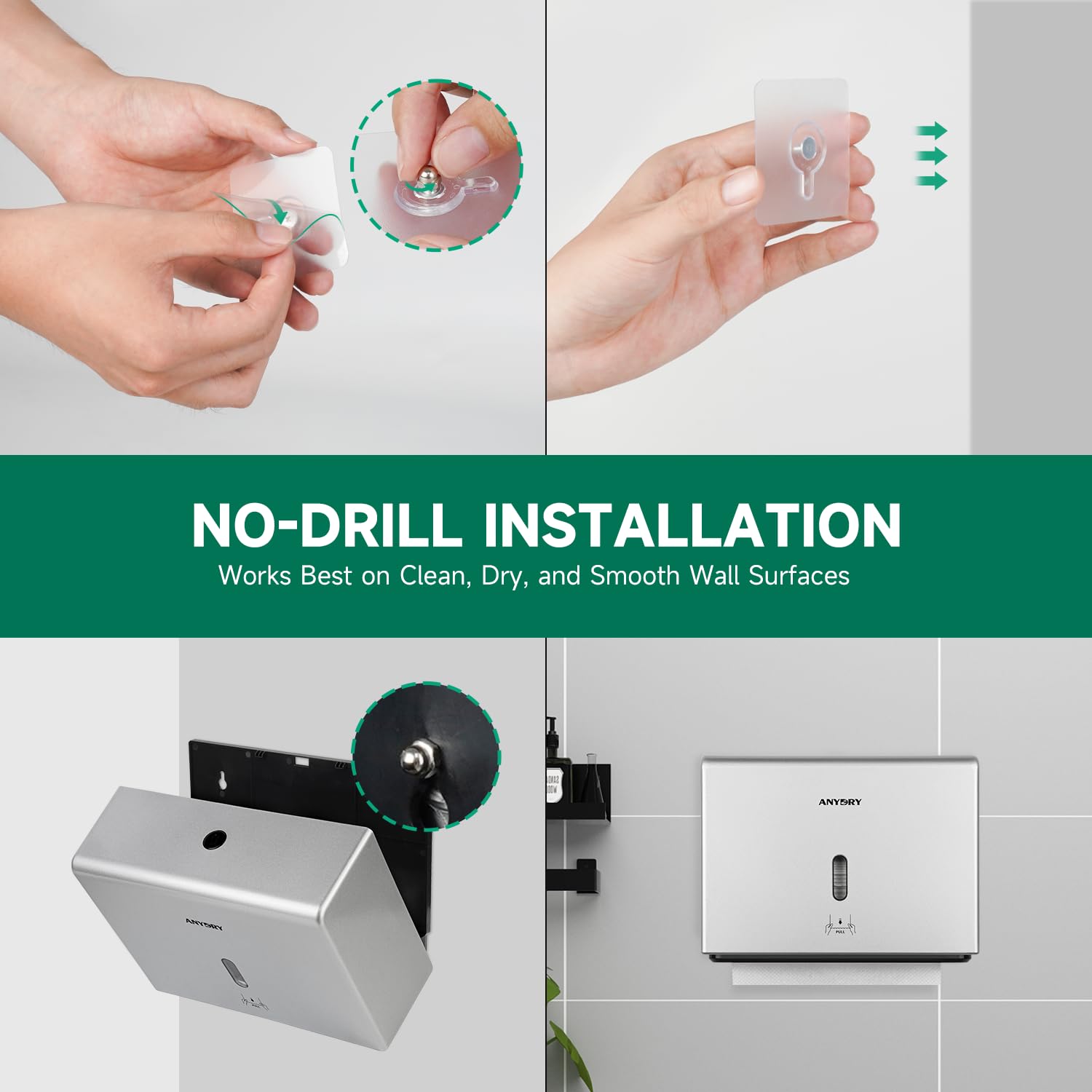 ANYDRY Wall-Mounted Paper Towel Dispenser – Fits Tri-Fold Towels up to 10x3.1 Inches, Holds 200 Sheets, Ideal for Home & Commercial Use Model AD5102