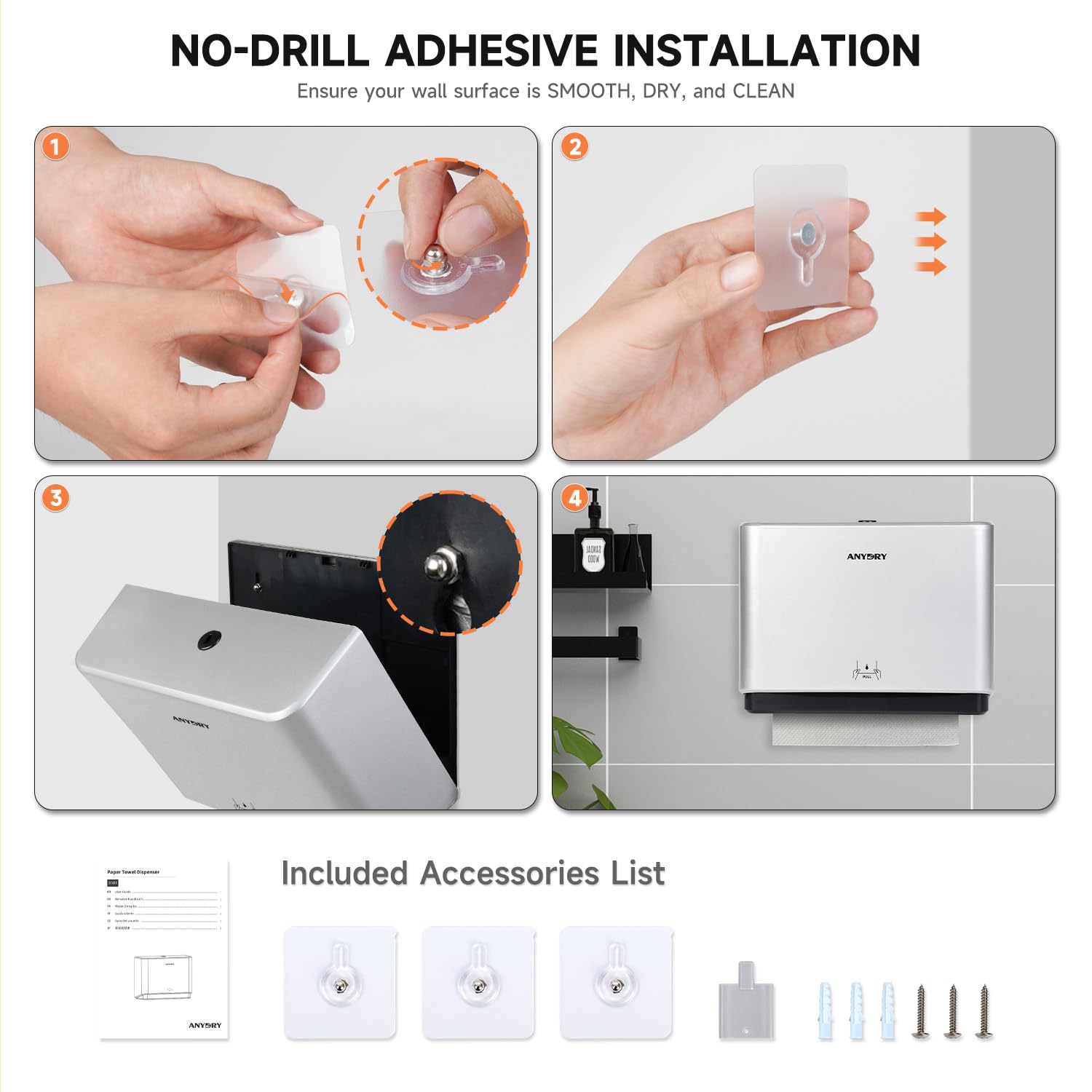 ANYDRY 200-Sheet Wall-Mounted Paper Towel Dispenser, Fits Multi-Fold Towels up to 10x3.15 Inches, Perfect for Home & Business Model AD5101