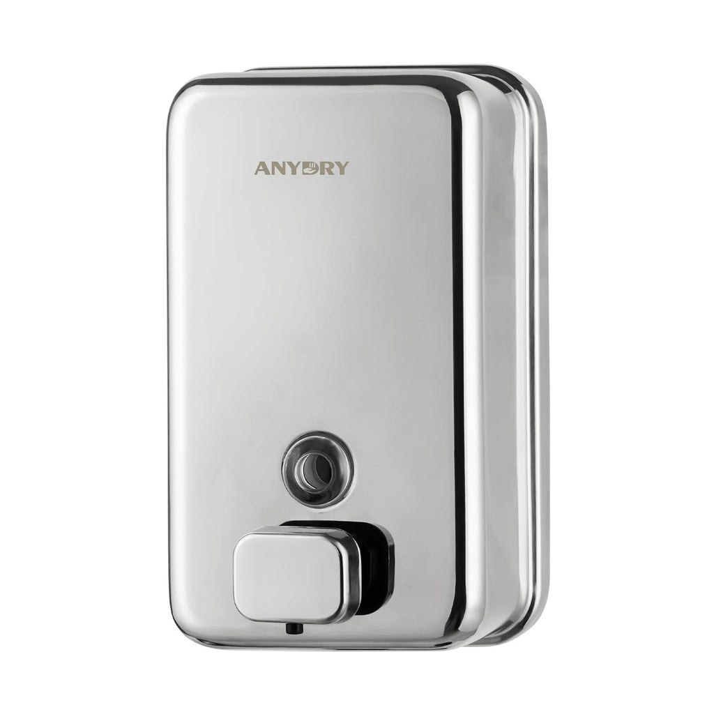 ANYDRY Commercial Wall Mounted Soap Dispenser 37fl oz 1100ml Large Capacity Brushed Stainless Steel Manual Dispenser for High Traffic Restrooms, Model AD1010