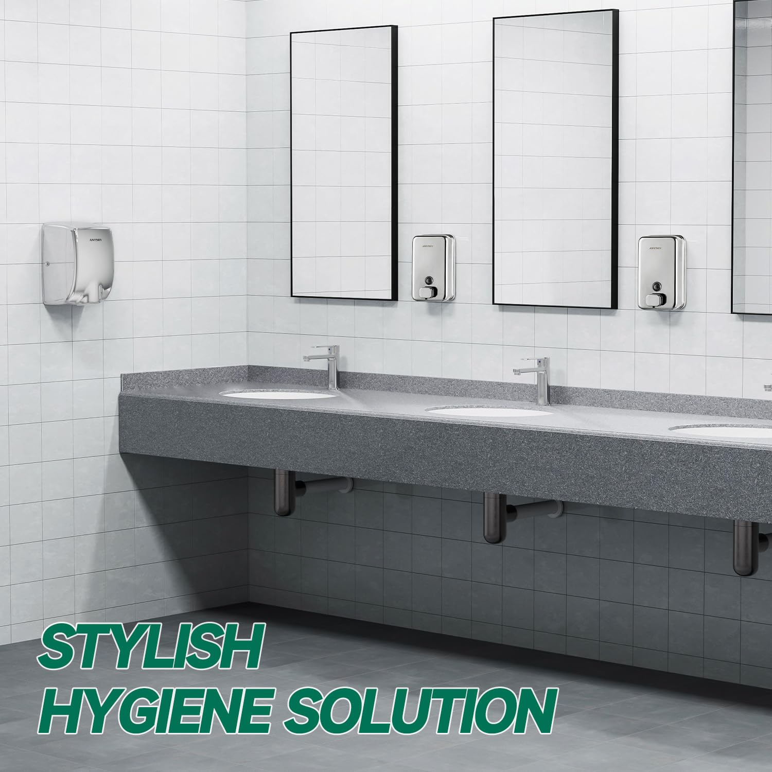 ANYDRY Commercial Wall Mounted Soap Dispenser 37fl oz 1100ml Large Capacity Brushed Stainless Steel Manual Dispenser for High Traffic Restrooms, Model AD1010