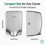 ANYDRY Compact Hand Dryer, High-Speed 1350W Airflow, Brushed Stainless Steel Finish, Space-Saving for Commercial & Home Use,Model AD2803Y