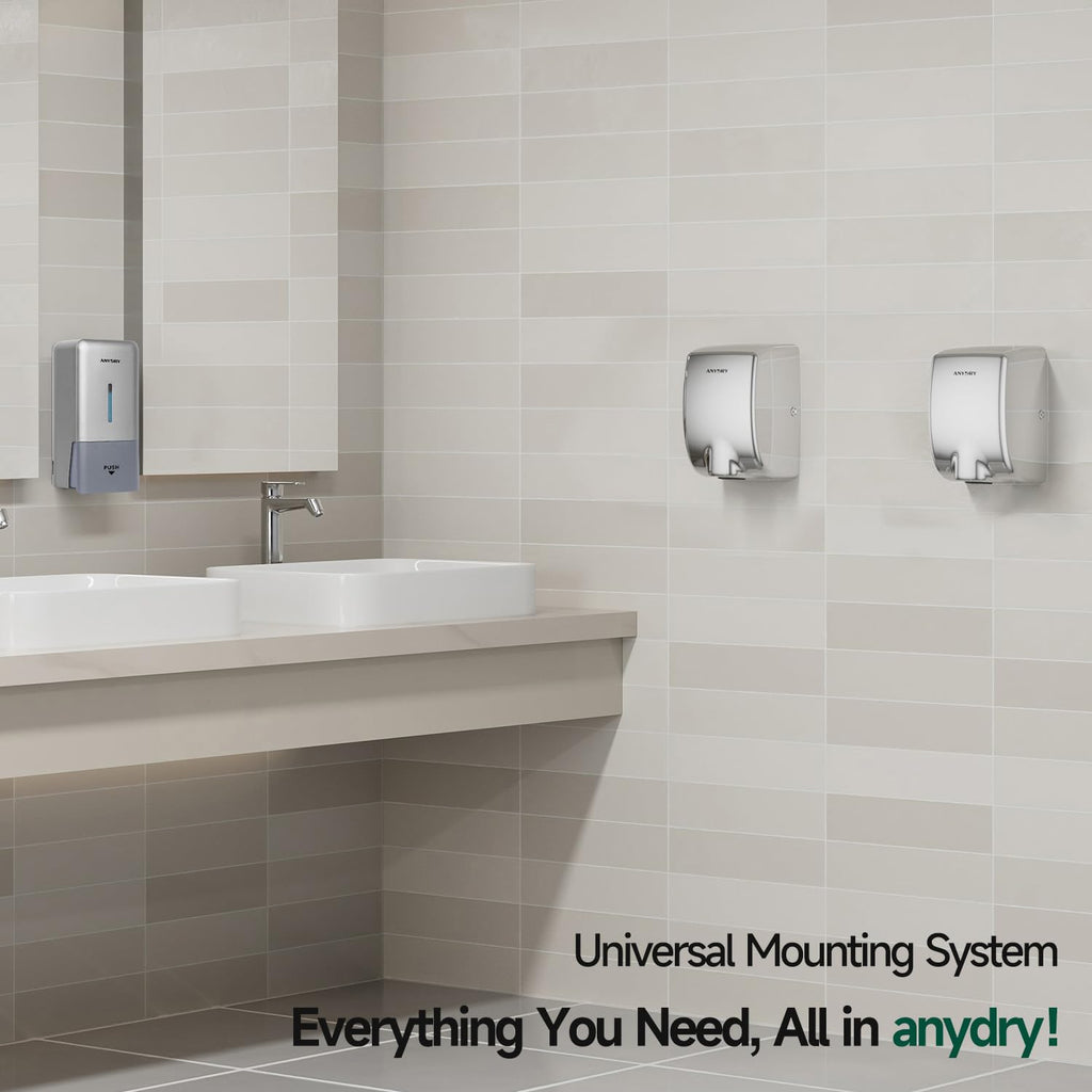 ANYDRY Compact Hand Dryer, High-Speed 1350W Airflow, Brushed Stainless Steel Finish, Space-Saving for Commercial & Home Use,Model AD2803Y