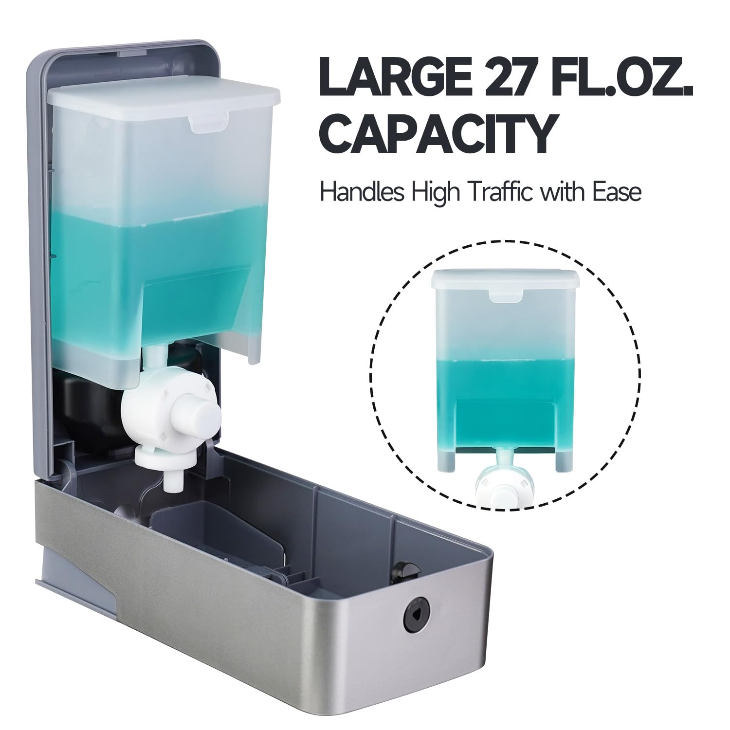 ANYDRY 27fl oz (800 ml) Manual Wall Mounted Soap Dispenser, Ideal for Commercial Bathrooms Restaurants Hotels, Use with Liquid Hand Soap Shampoo, Model AD1006
