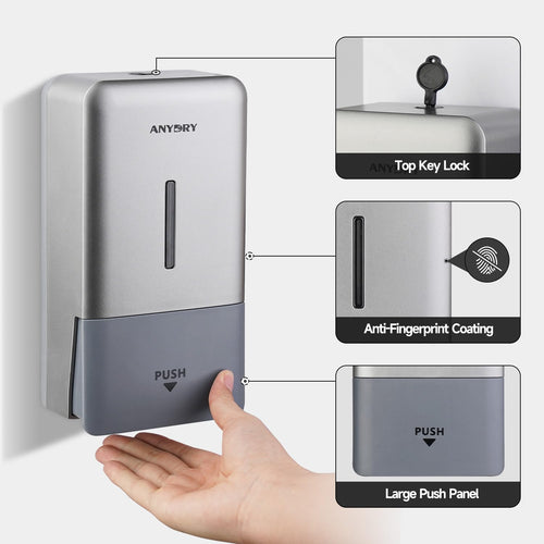 ANYDRY 27fl oz (800 ml) Manual Wall Mounted Soap Dispenser, Ideal for Commercial Bathrooms Restaurants Hotels, Use with Liquid Hand Soap Shampoo, Model AD1006