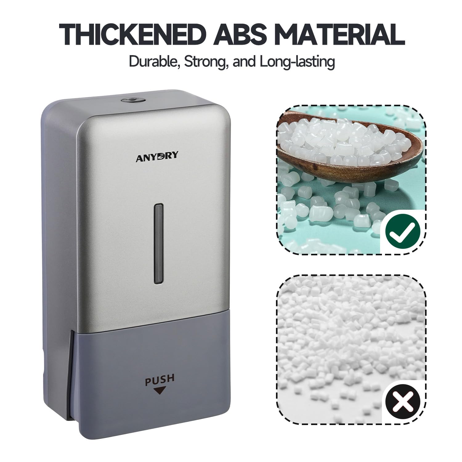ANYDRY 27fl oz (800 ml) Manual Wall Mounted Soap Dispenser, Ideal for Commercial Bathrooms Restaurants Hotels, Use with Liquid Hand Soap Shampoo, Model AD1006