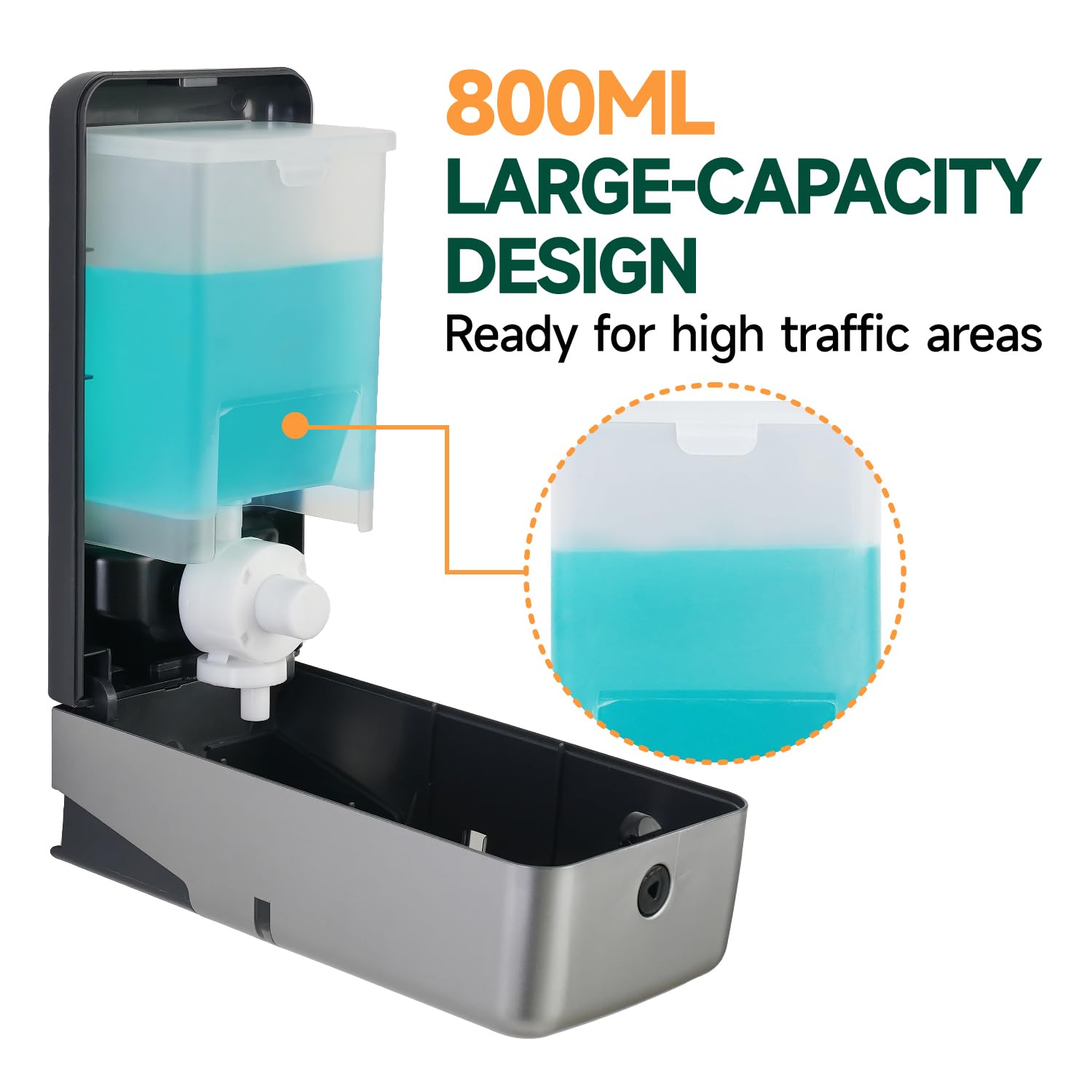 ANYDRY Manual Liquid Soap Dispenser Wall Mount, 27fl oz (800 ml) Large Capacity for Commercial Bathroom, Model AD1009
