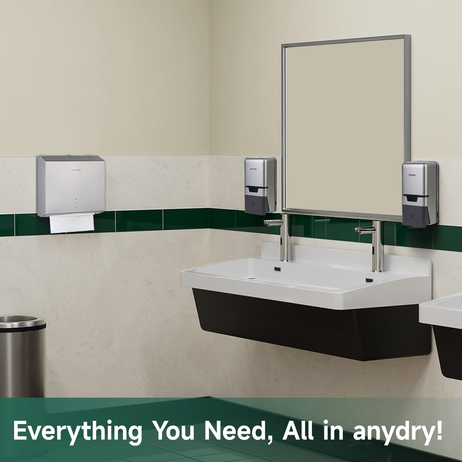 ANYDRY Manual Liquid Soap Dispenser Wall Mount, 27fl oz (800 ml) Large Capacity for Commercial Bathroom, Model AD1009