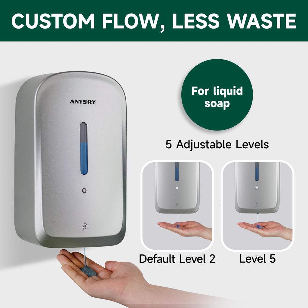 ANYDRY Commercial Automatic Soap Dispenser Large 34fl oz/1000ml Capacity Wall-Mounted Touchless Liquid Dispenser for High-Traffic Restrooms, Offices, Hospitals Model AD1220S