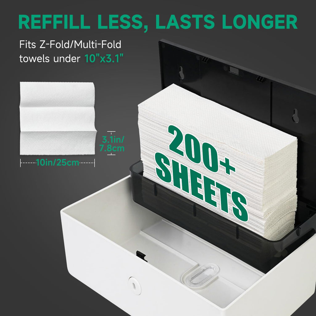 ANYDRY Wall-Mounted Paper Towel Dispenser – Fits Tri-Fold Towels up to 10x3.1 Inches, Holds 200 Sheets, Ideal for Home & Commercial Use Model AD5102