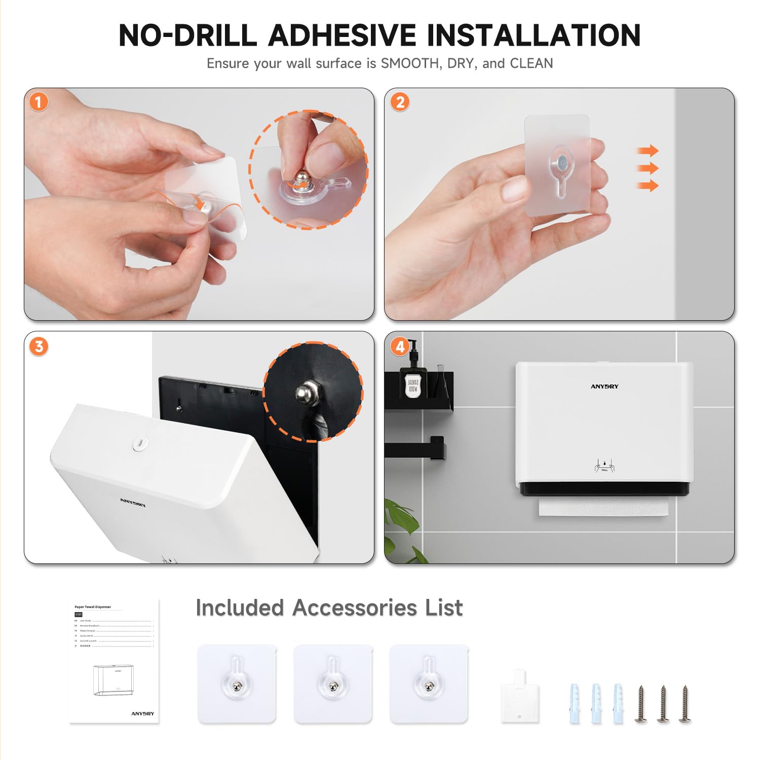 ANYDRY 200-Sheet Wall-Mounted Paper Towel Dispenser, Fits Multi-Fold Towels up to 10x3.15 Inches, Perfect for Home & Business Model AD5101