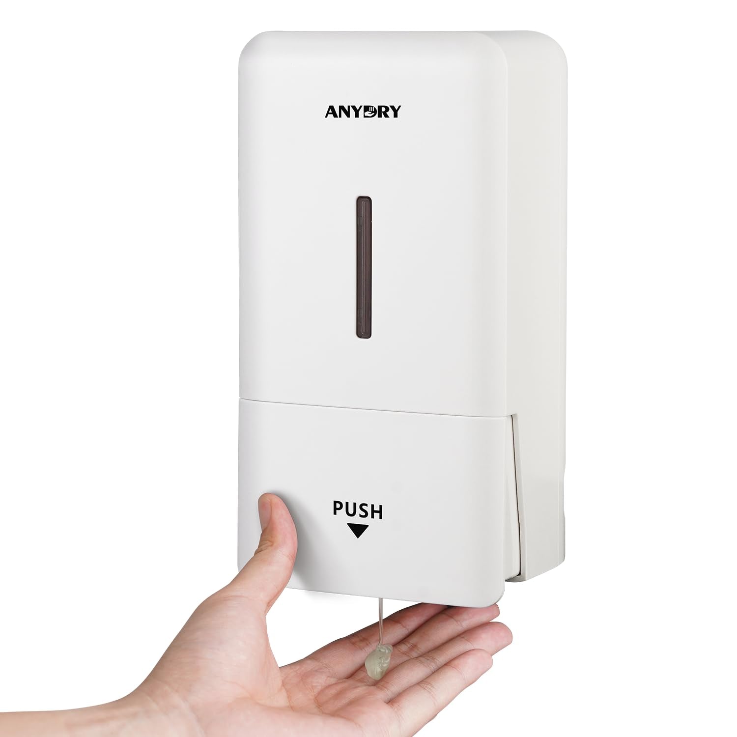 ANYDRY 27fl oz (800 ml) Manual Wall Mounted Soap Dispenser, Ideal for Commercial Bathrooms Restaurants Hotels, Use with Liquid Hand Soap Shampoo, Model AD1006