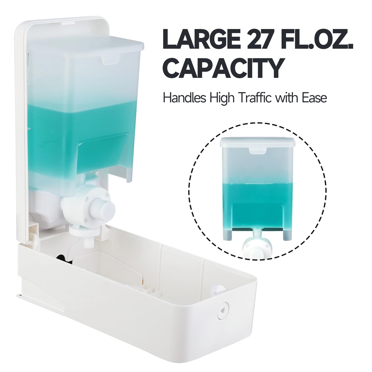 ANYDRY 27fl oz (800 ml) Manual Wall Mounted Soap Dispenser, Ideal for Commercial Bathrooms Restaurants Hotels, Use with Liquid Hand Soap Shampoo, Model AD1006