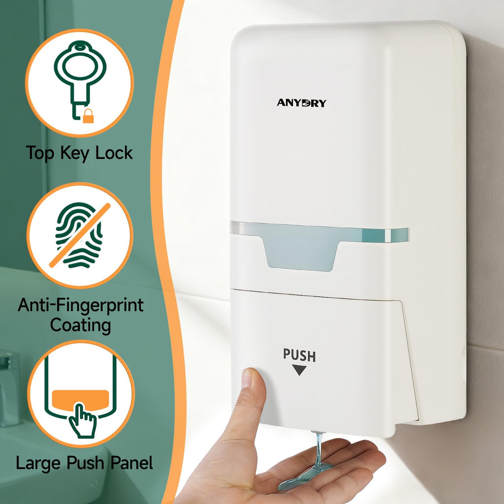 ANYDRY Manual Liquid Soap Dispenser Wall Mount, 27fl oz (800 ml) Large Capacity for Commercial Bathroom, Model AD1009